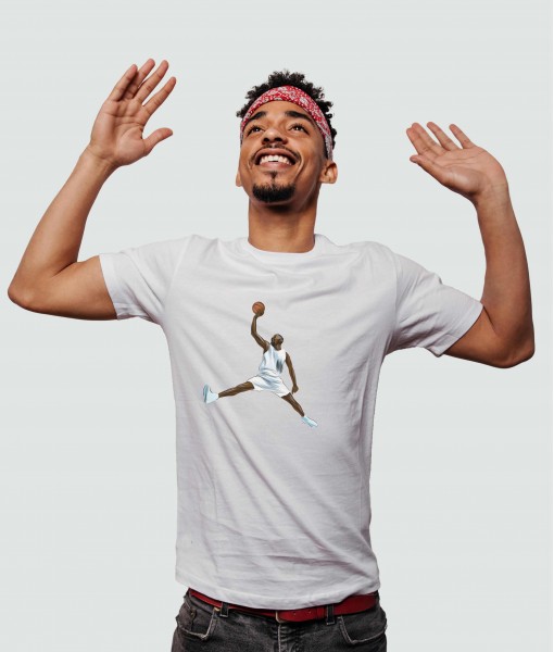 Мъжка тениска с щампа Спортни Илюстрации Basketball Jordan pose
